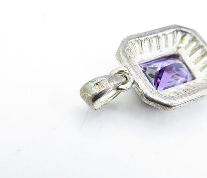 925 Sterling Silver Vintage Purple & White Cubic Zirconia Pendant PT3775
