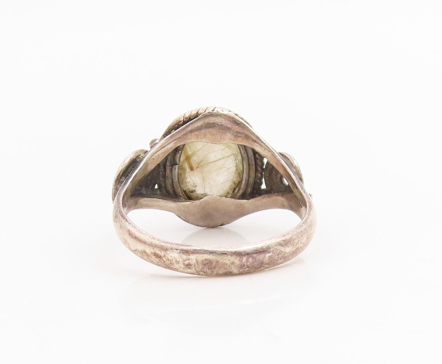 925 Sterling Silver Vintage Ring Oval Quartz With Spiral Accent  Sz 5.5  RG34782