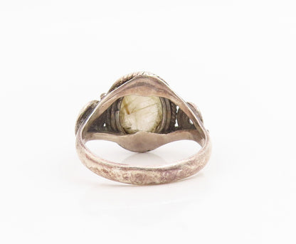 925 Sterling Silver Vintage Ring Oval Quartz With Spiral Accent  Sz 5.5  RG34782