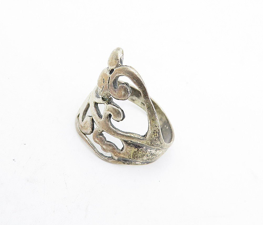 925 Sterling Silver Vintage Dark Tone Swirl Designed Band Ring  Sz 7  RG4997