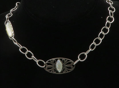 CAROLYN POLLACK 925 Silver  Vintage Mother Of Pearl Chain Necklace  NE3576