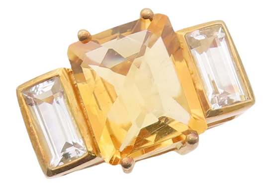 925 Sterling Silver Vintage Ring Gold Plated Citrine & Topaz  Sz 7  RG29927