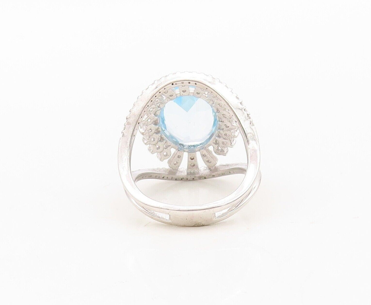 925 Sterling Silver Vintage Ring Floral 2 Tone Topaz Split Band  Sz 7.5  RG30327