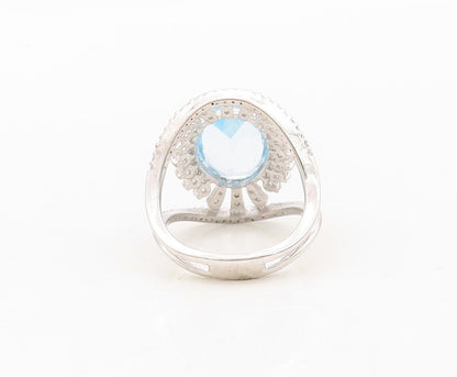 925 Sterling Silver Vintage Ring Floral 2 Tone Topaz Split Band  Sz 7.5  RG30327