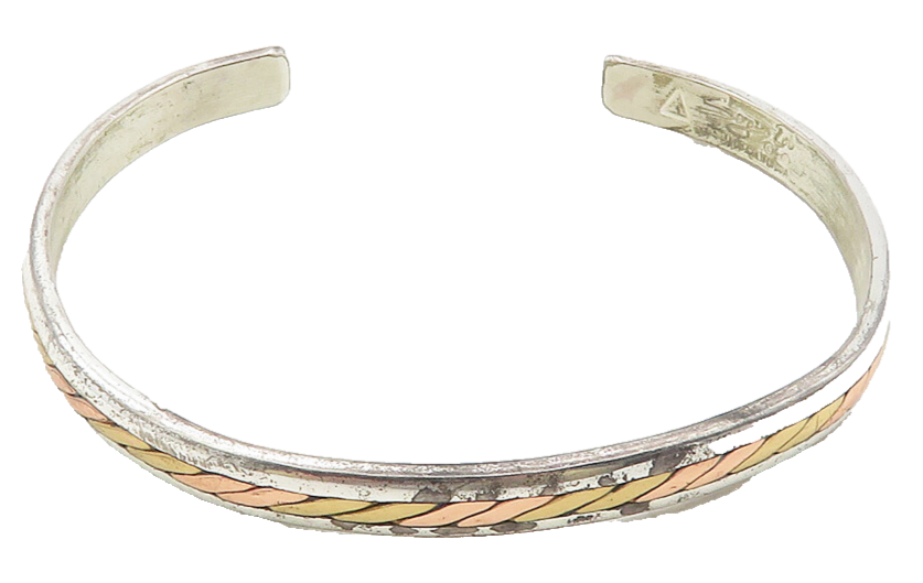 SERGIO LUB 925 Sterling Silver  Vintage Two Tone Twist Cuff Bracelet  BT4315