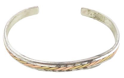 SERGIO LUB 925 Sterling Silver  Vintage Two Tone Twist Cuff Bracelet  BT4315