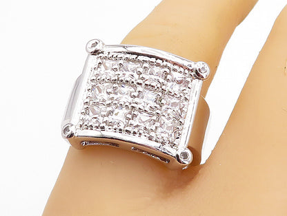 925 Sterling Silver  Cubic Zirconia Square Grid Design Band Ring Sz 9  RG5253