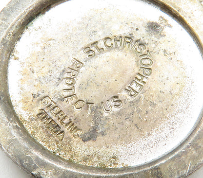 925 Sterling Silver  Vintage Saint Christopher Religious Drop Pendant  PT11611