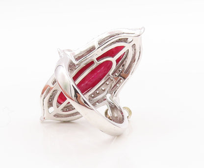 925 Sterling Silver Vintage Ring Large Oval Ruby Halo Topaz  Sz 7.5  RG29665