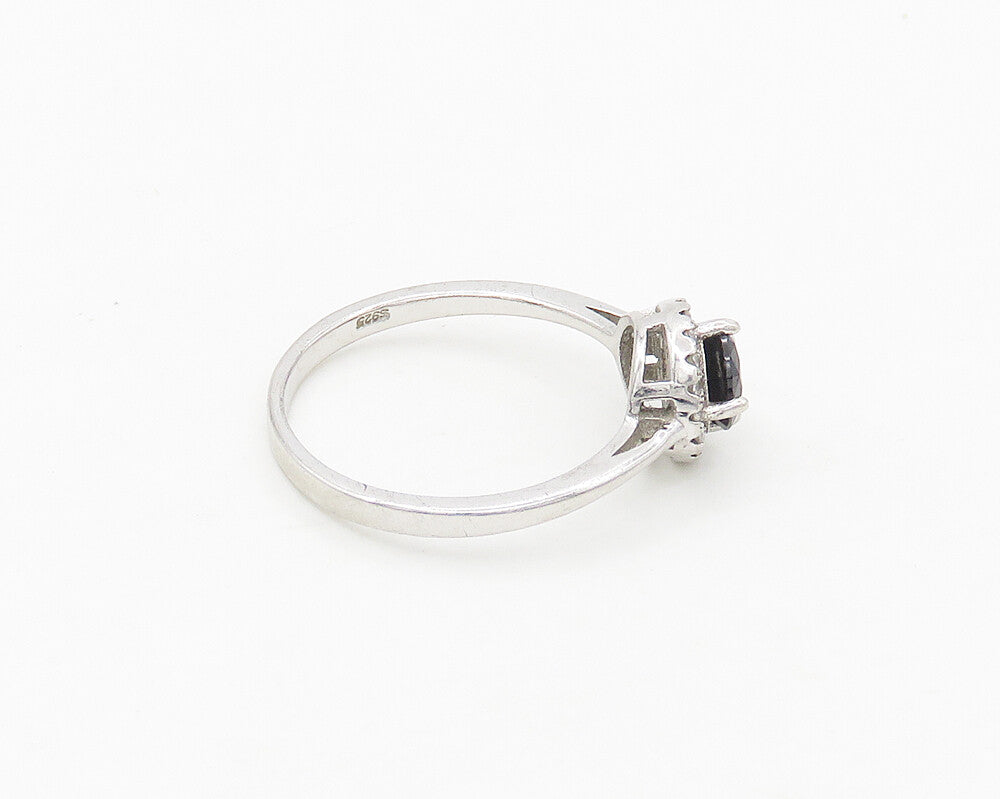925 Sterling Silver  Round Cut Hematite & Topaz Shiny Band Ring Sz 9  RG17936