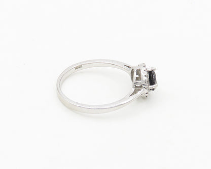 925 Sterling Silver  Round Cut Hematite & Topaz Shiny Band Ring Sz 9  RG17936