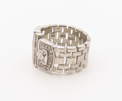 925 Sterling Silver Vintage Ring Real Diamonds Classic Belt Band  Sz 9  RG36396