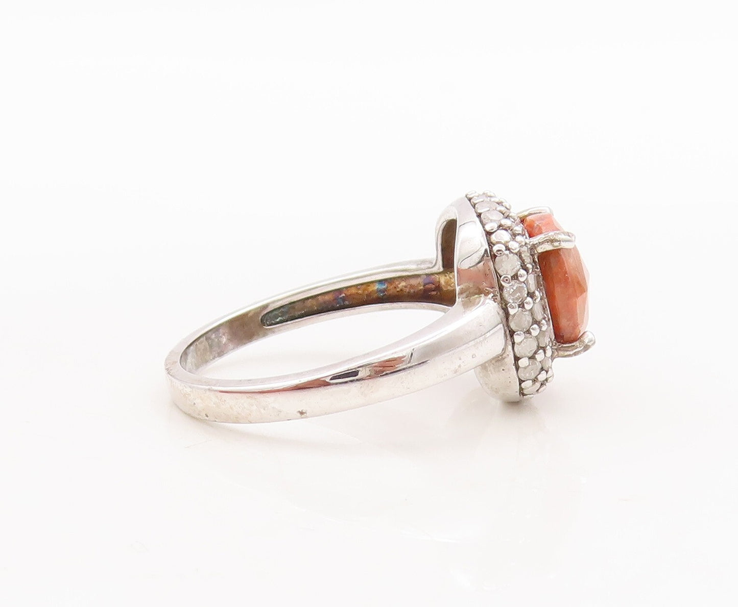 925 Sterling Silver Vintage Ring Square Gemstone & Diamonds  Sz 8 RG29489