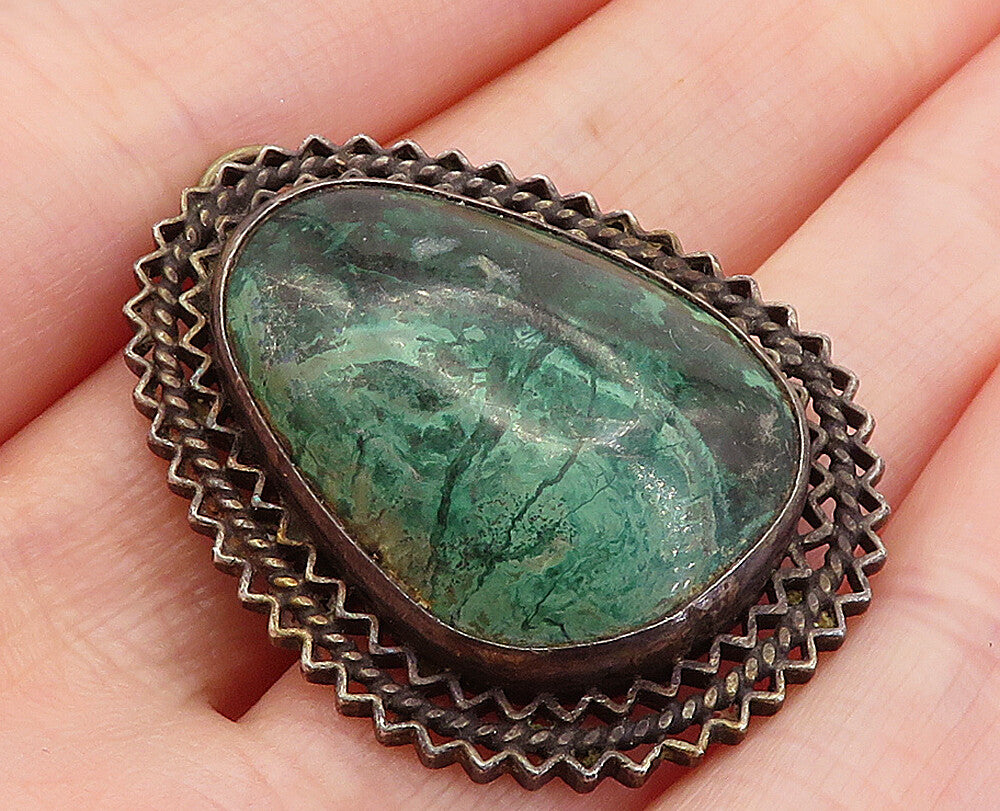 925 Sterling Silver  Vintage Eilat Dark Tone Wavy Bordered Brooch Pin  BP1643