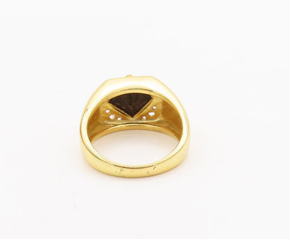 925 Sterling Silver Vintage Ring Gold Plated Square Onyx & CZ  Sz 10  RG28477