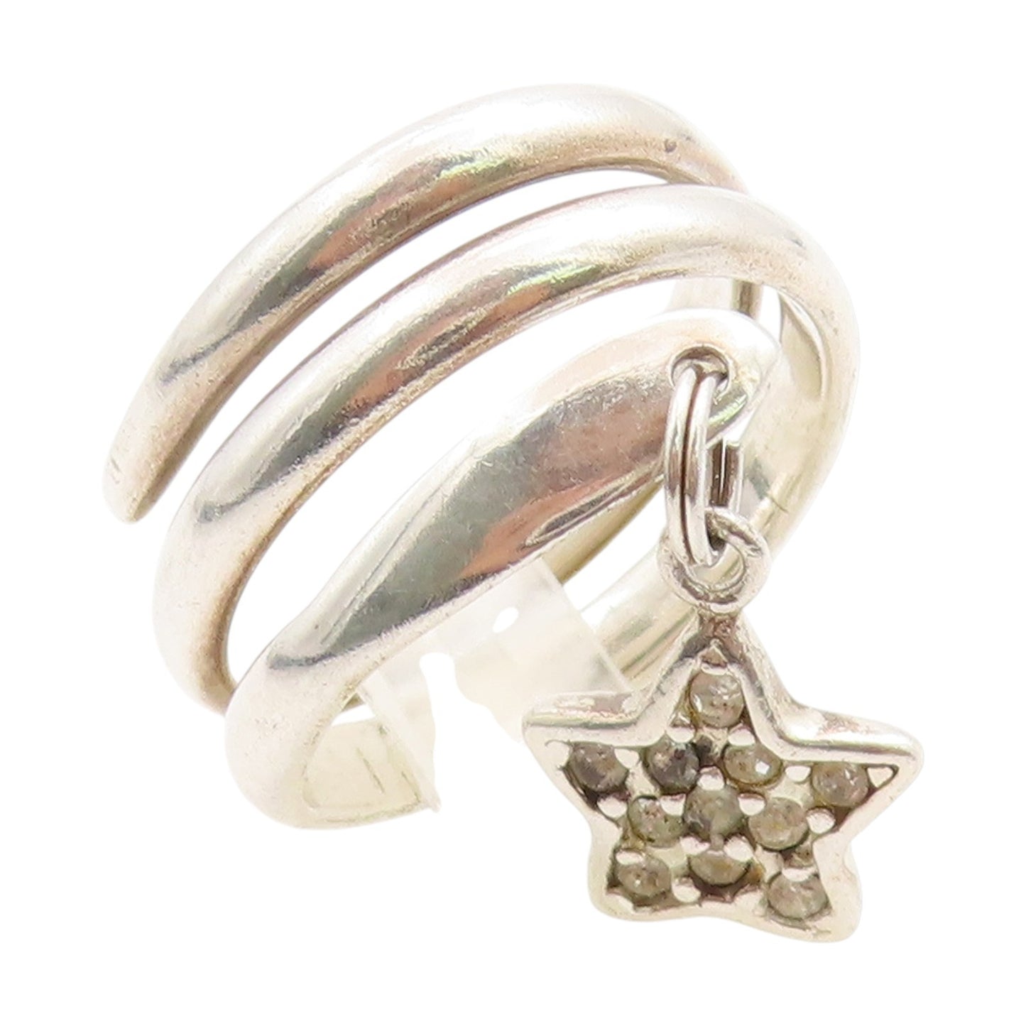 925 Sterling Silver Vintage Ring Dangling CZ Star Spiral Coil  Sz 7.5  RG33885