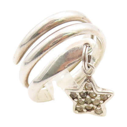 925 Sterling Silver Vintage Ring Dangling CZ Star Spiral Coil  Sz 7.5  RG33885