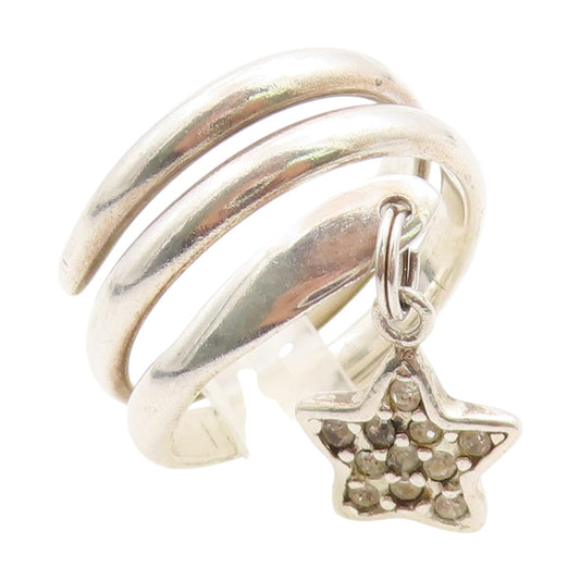 925 Sterling Silver Vintage Ring Dangling CZ Star Spiral Coil  Sz 7.5  RG33885