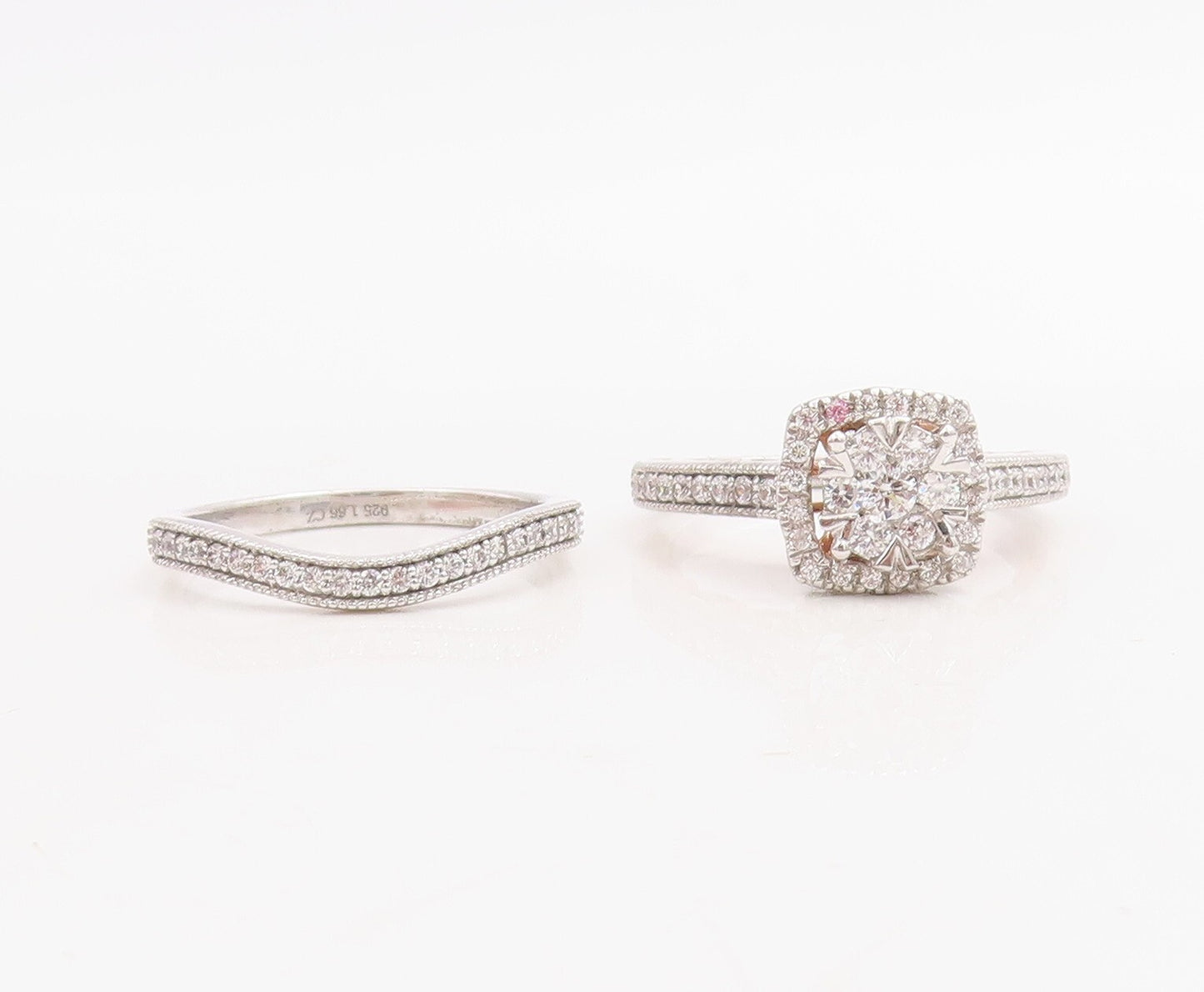 925 Sterling Silver Vintage Ring Designer Princess Cut & CZ Set  Sz 7  RG30739