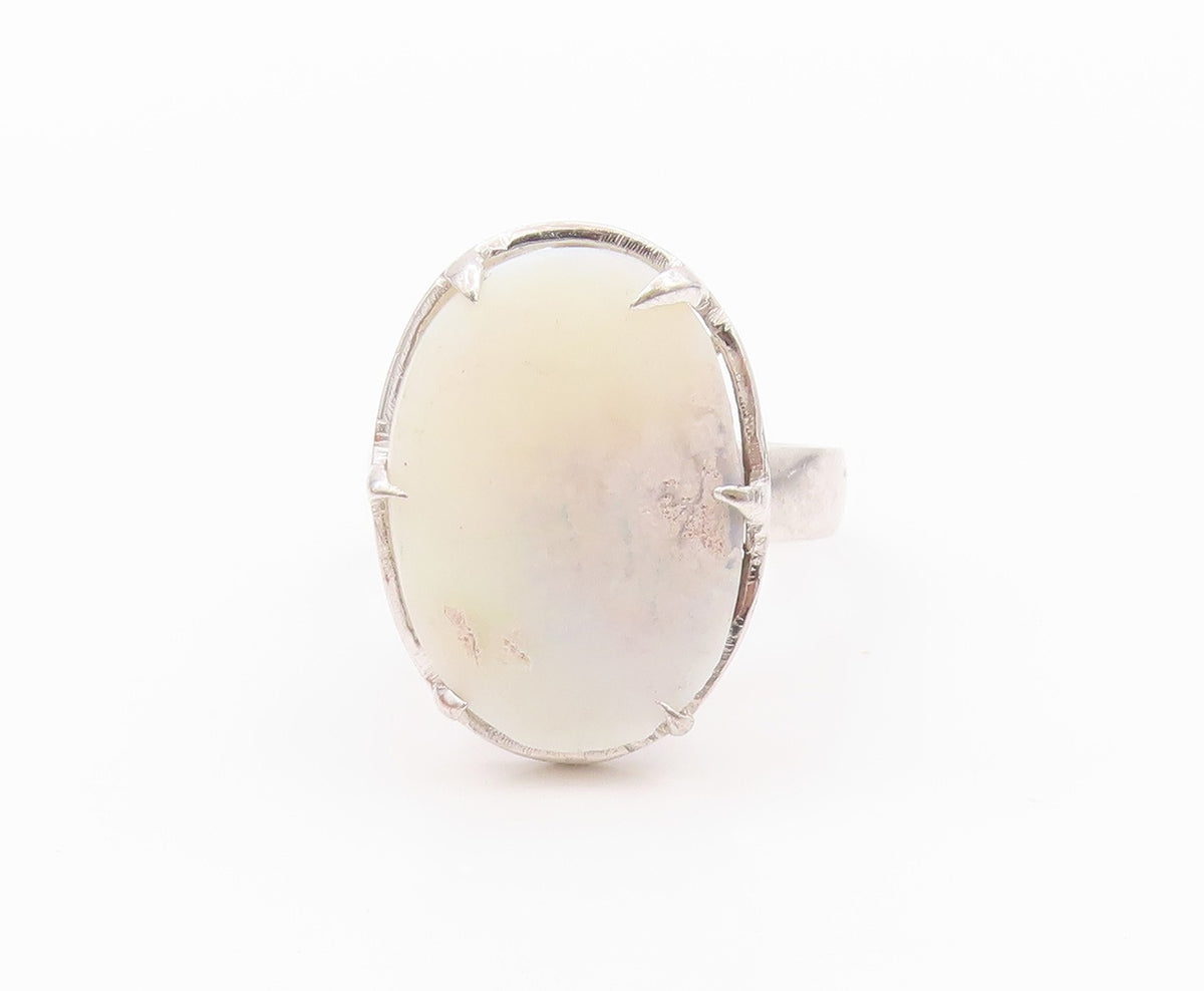 925 Sterling Silver Vintage Ring Modernist Oval Moonstone  Sz 8  RG32484
