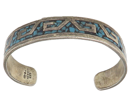 MEXICO 925 Sterling Silver  Vintage Turquoise Mosaic Cuff Bracelet  BT8573