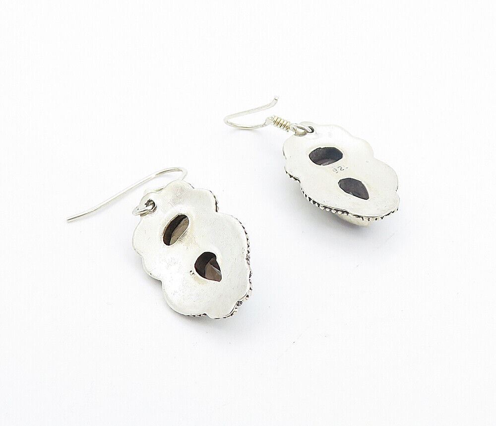 925 Sterling Silver  Vintage Smoky Topaz Shiny Swirl Dangle Earrings  EG3551
