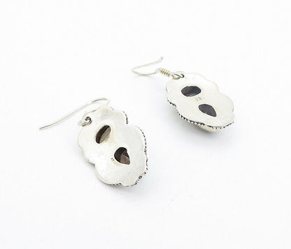925 Sterling Silver  Vintage Smoky Topaz Shiny Swirl Dangle Earrings  EG3551
