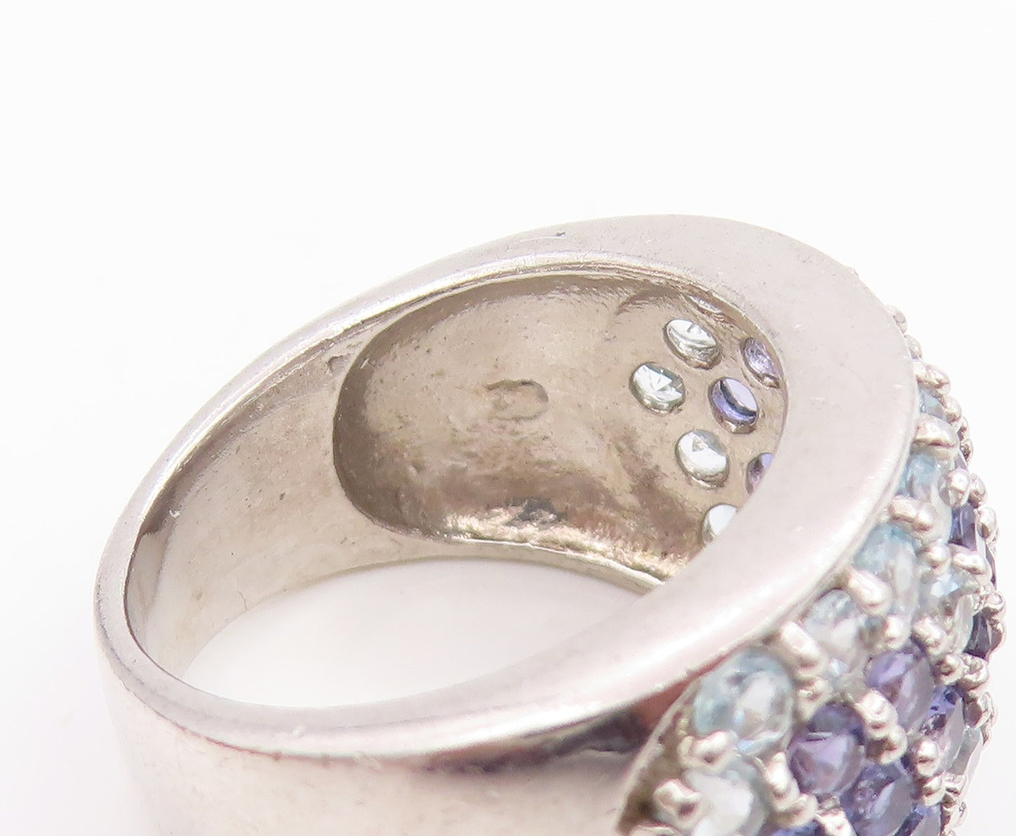 925 Sterling Silver Vintage Ring Amethyst & Topaz Floral Band  Sz 7  RG35660