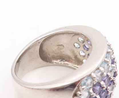 925 Sterling Silver Vintage Ring Amethyst & Topaz Floral Band  Sz 7  RG35660