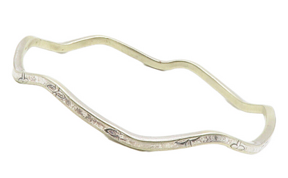 MEXICO 925 Sterling Silver Vintage Flower Etched Wavy Bangle Bracelet BT5132