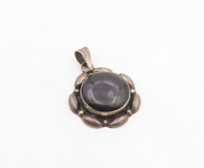 MEXICO 925 Sterling Silver  Vintage Cabochon Cut Black Onyx Pendant  PT13424