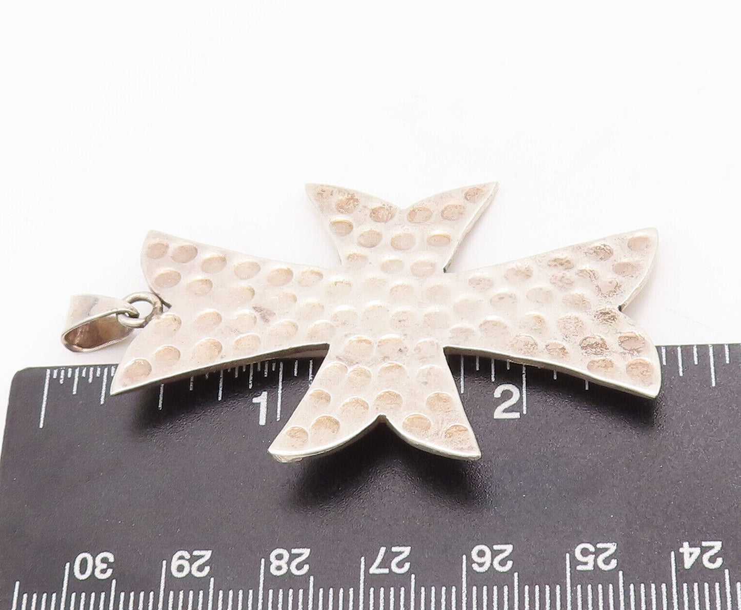 925 Sterling Silver Vintage Brooch Pin MEXICO Dented Cutout Ribbon Ends  BP10803