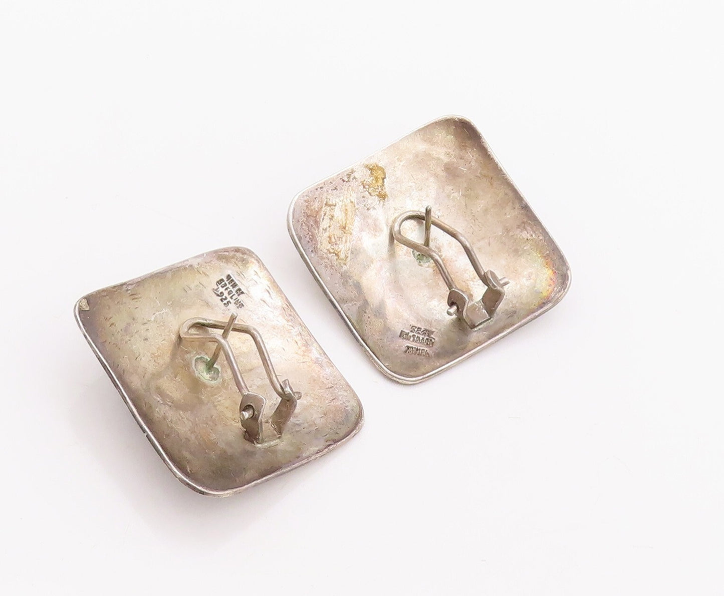 925 Sterling Silver Vintage Earrings Square Carved Onyx Sun Design  EG13100