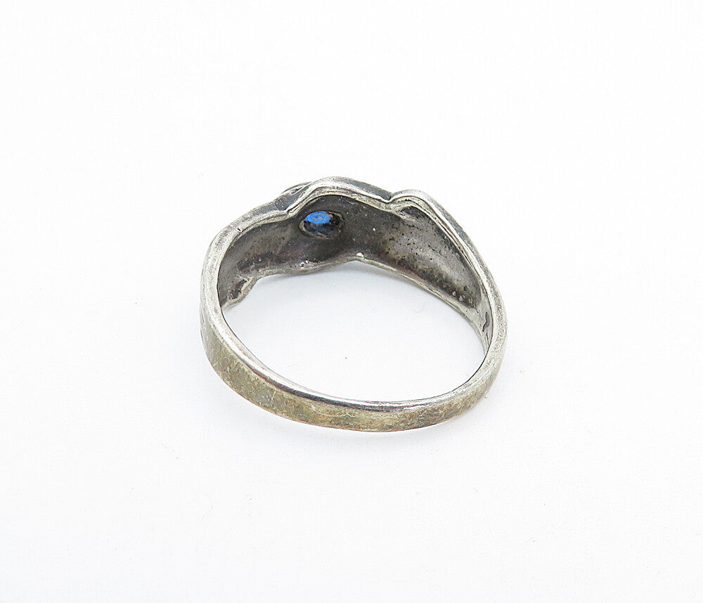 925 Sterling Silver  Vintage Blue Topaz Oxidized Solitaire Ring Sz 6.5  RG7631