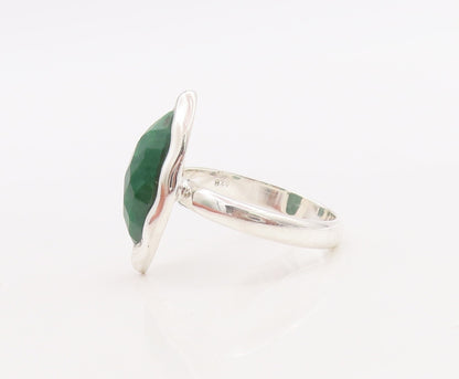 925 Sterling Silver Vintage Ring Marquise Cut Green Gemstone  Sz 7  RG29837