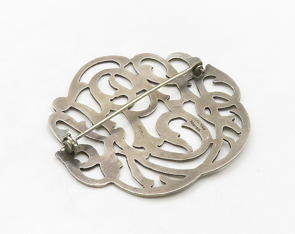 SALMAN 925 Silver  Vintage Shiny Swirl Vine Open Design Brooch Pin  BP6386
