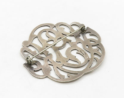 SALMAN 925 Silver  Vintage Shiny Swirl Vine Open Design Brooch Pin  BP6386