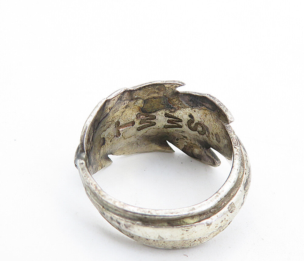 TWWS NAVAJO 925 Silver  Vintage Feather Motif Wrap Band Ring Sz 7.5  RG7663
