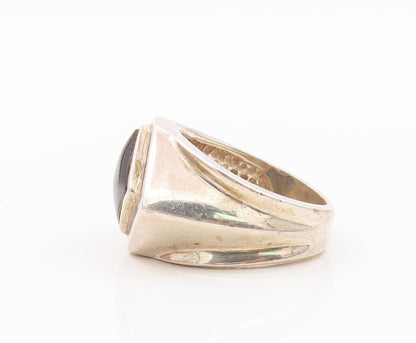 925 Sterling Silver Vintage Ring Square Halo Onyx Inlay  Sz 9.5  RG31812