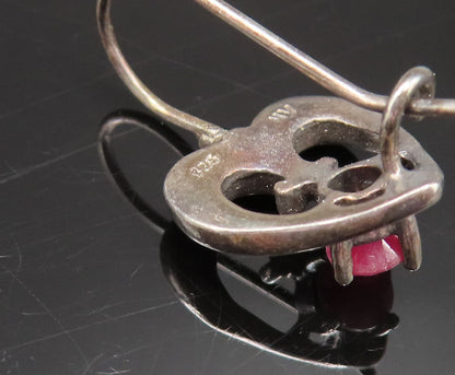 925 Silver  Vintage Antique Beaded Open Ruby Love Heart Earrings  EG11959