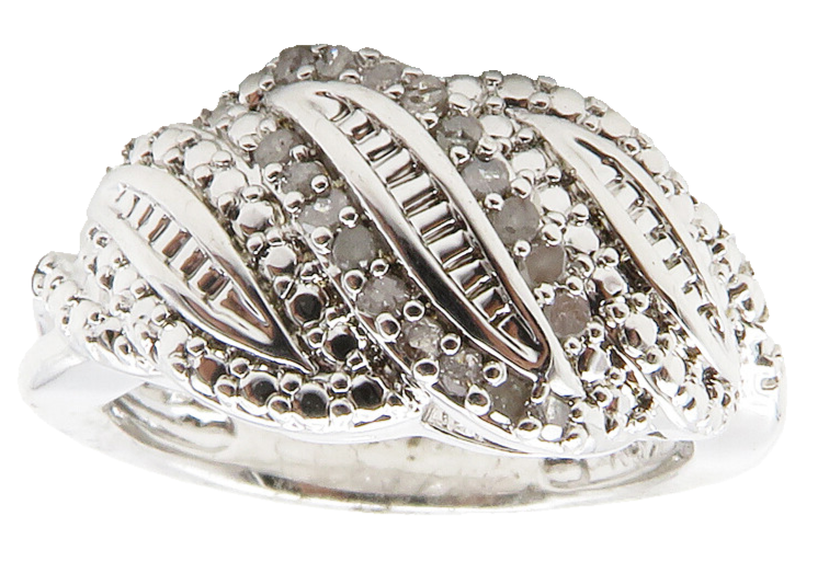 925 Sterling Silver  Genuine Diamonds Shiny Swirl Band Ring Sz 6  RG12508