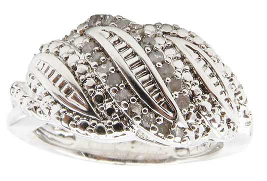 925 Sterling Silver  Genuine Diamonds Shiny Swirl Band Ring Sz 6  RG12508
