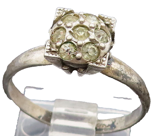 925 Silver  Vintage Antique Dainty Cubic Zirconia Flower Ring Sz 7.25  RG26284