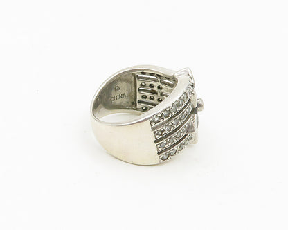ROSS SIMON 925 Silver  Vintage Topaz Flower Motif Band Ring Sz 7  RG18576