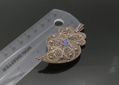 925 Sterling Silver  Vintage Enamel Floral Detail Filigree Pendant  PT17823
