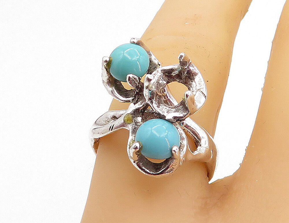 MEXICO 925 Silver  Vintage Turquoise Sculpted Statement Ring Sz 7.5  RG5295