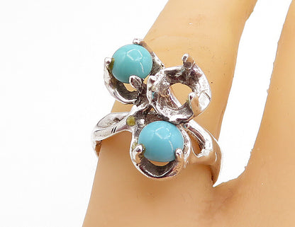 MEXICO 925 Silver  Vintage Turquoise Sculpted Statement Ring Sz 7.5  RG5295