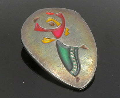 ISRAEL 925 Sterling Silver  Vintage Enamel Dancing Woman Brooch Pin  BP4487