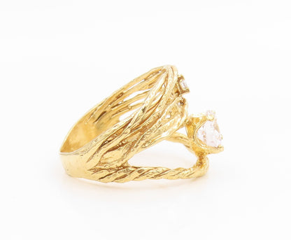 925 Sterling Silver Vintage Ring Gold Plated ISRAEL CZ Twisted Band Sz 7 RG35690