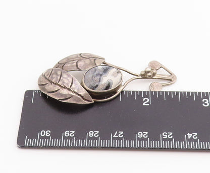 925 Sterling Silver Vintage Pendant Modernist Agate Etched Autumn Leaf  PT26538